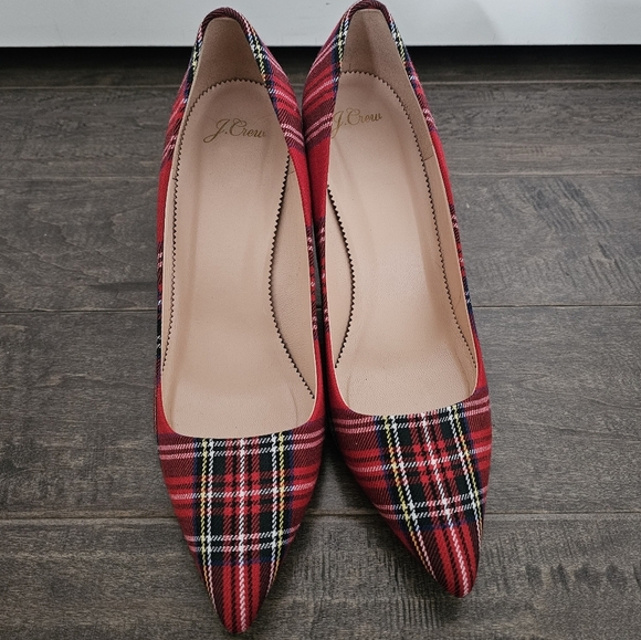 J. Crew Red Heels Classic Plaid Pumps Sz 10 - Picture 9 of 10